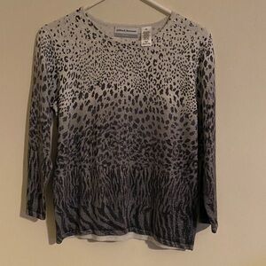 Alfred Dunner Gray Ombre Animal Print Long Sleeve Top